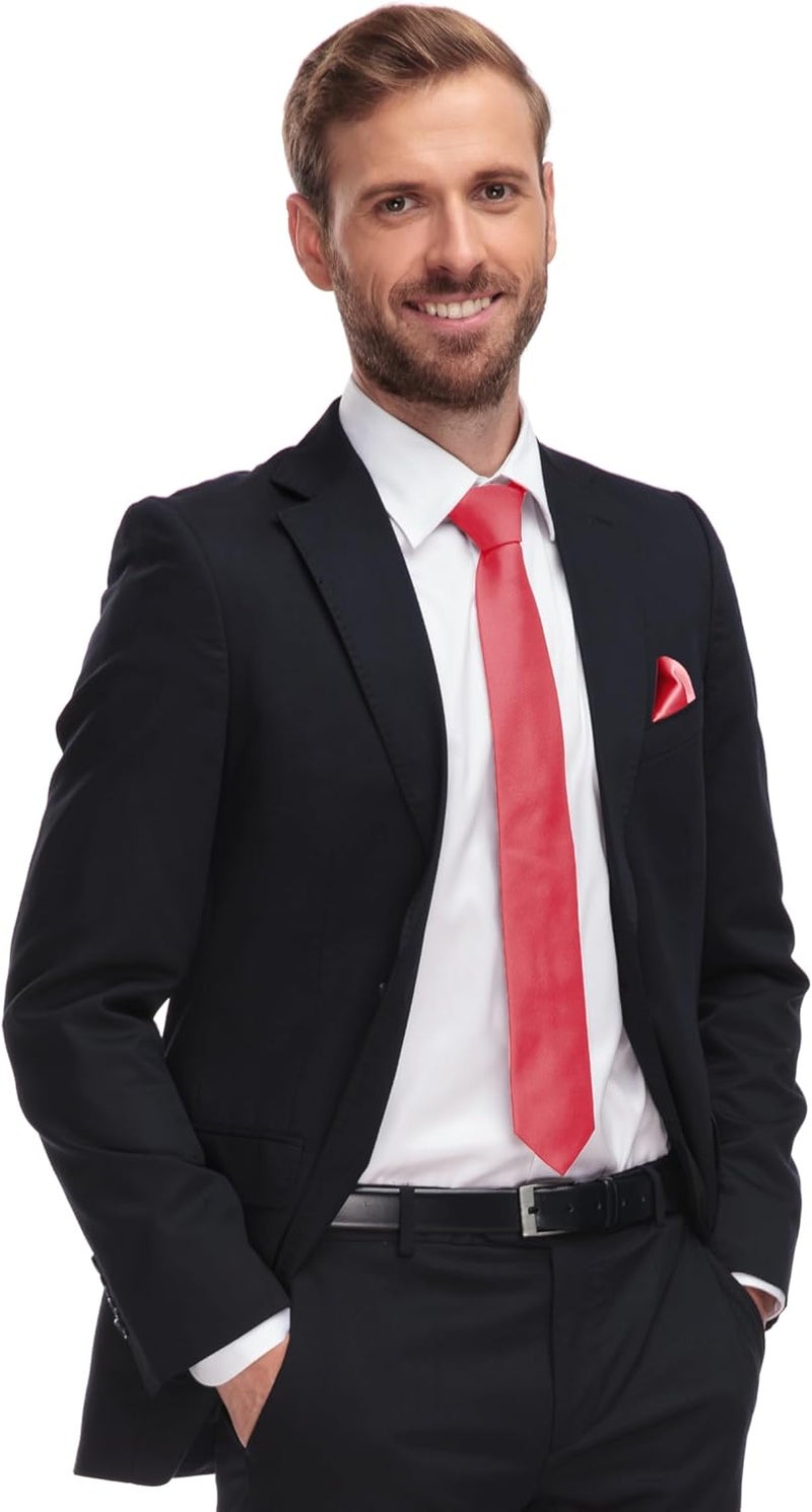 Trilece Ties for Men - Mens Solid Color Formal Necktie and Pocket Square Sets - Image 3